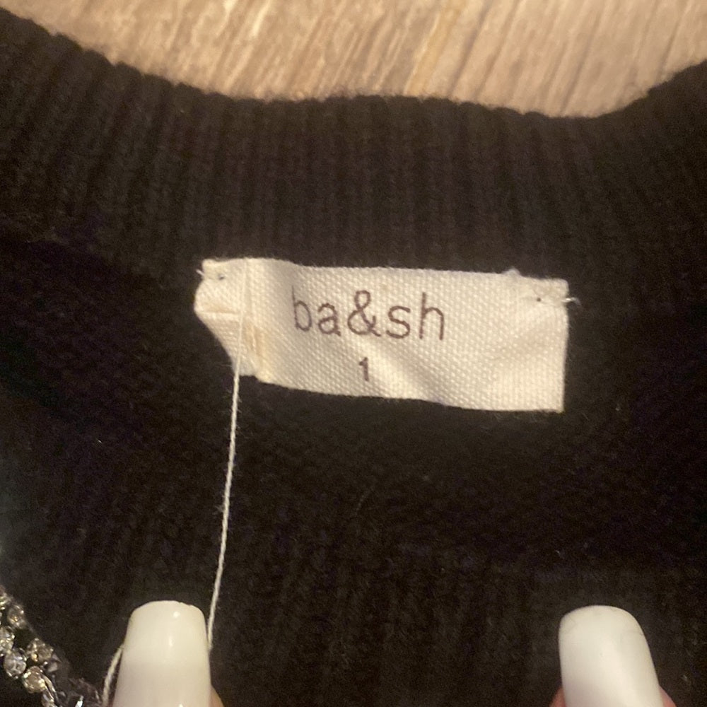 ba&sh Women’s Black Sweater With Snake Design and Open Shouler Size 1/ Small