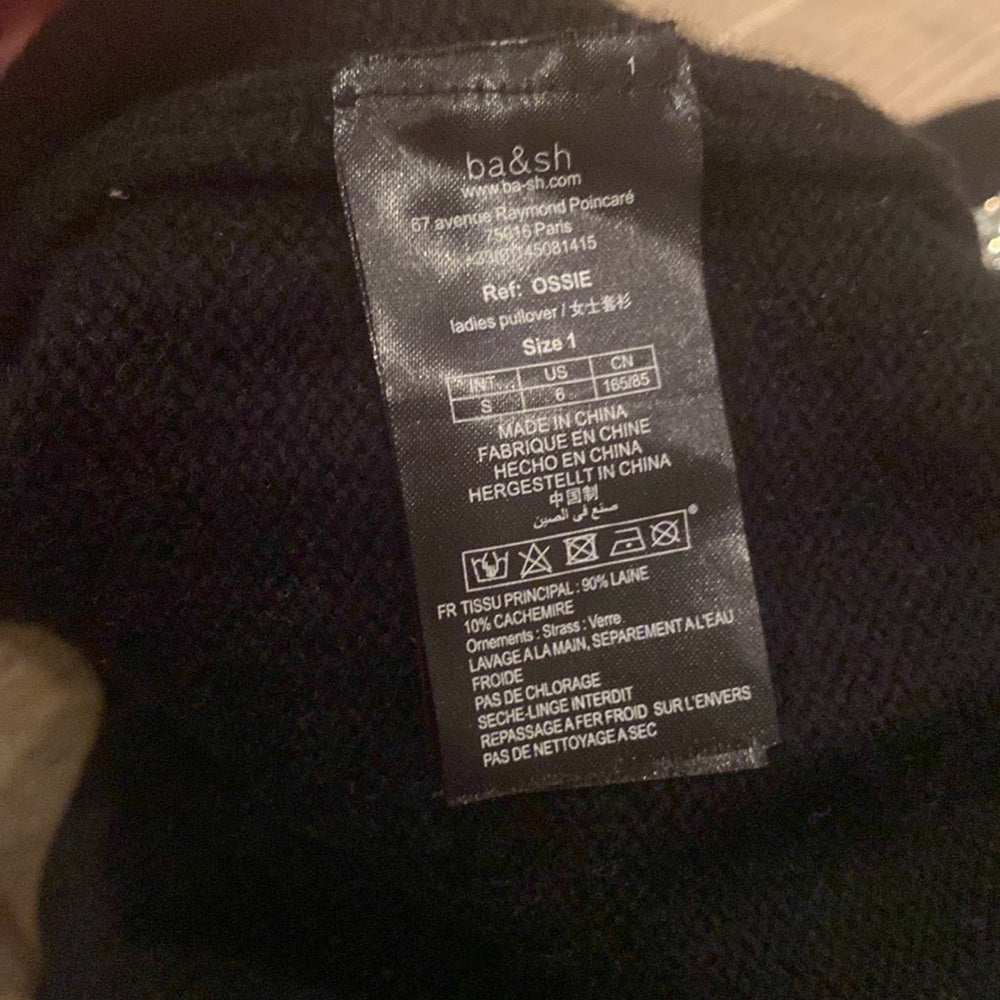 ba&sh Women’s Black Sweater With Snake Design and Open Shouler Size 1/ Small