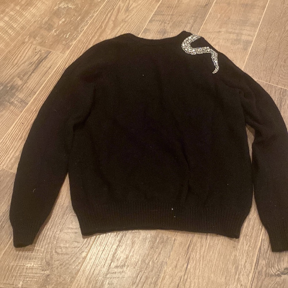 ba&sh Women’s Black Sweater With Snake Design and Open Shouler Size 1/ Small