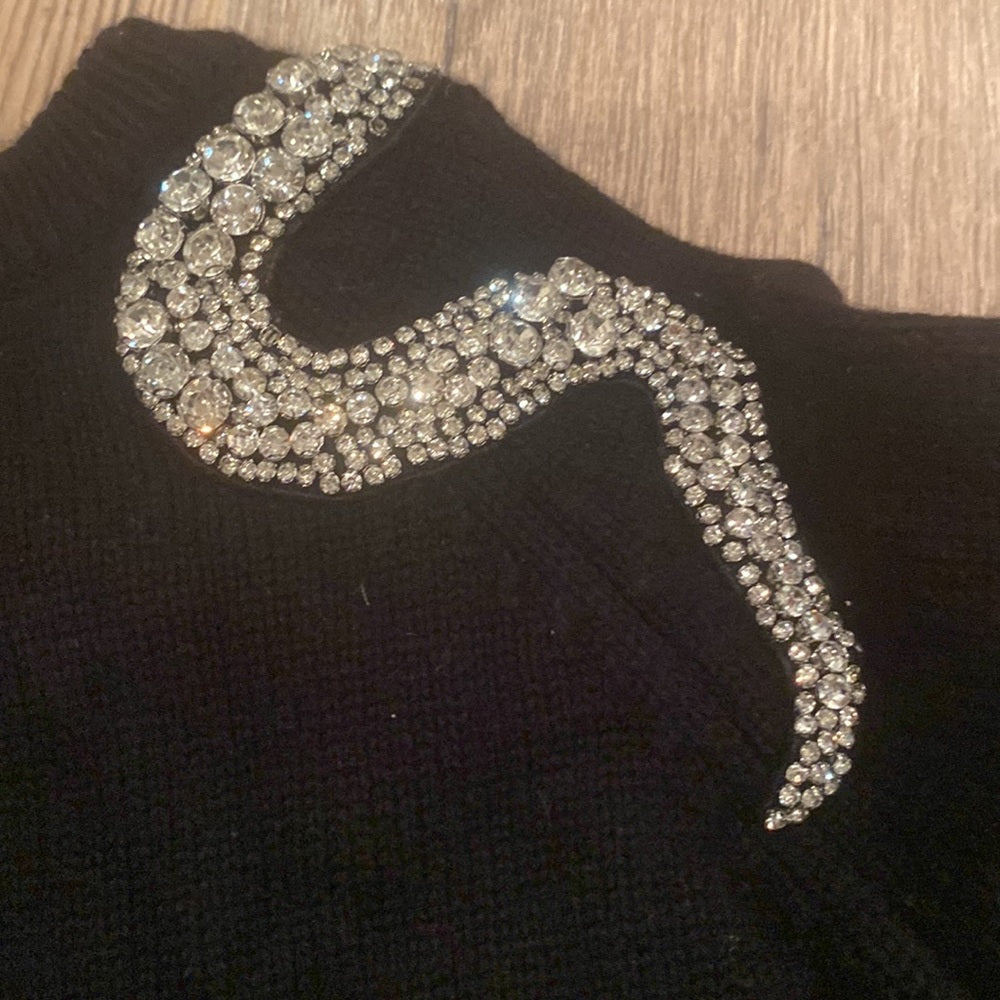 ba&sh Women’s Black Sweater With Snake Design and Open Shouler Size 1/ Small
