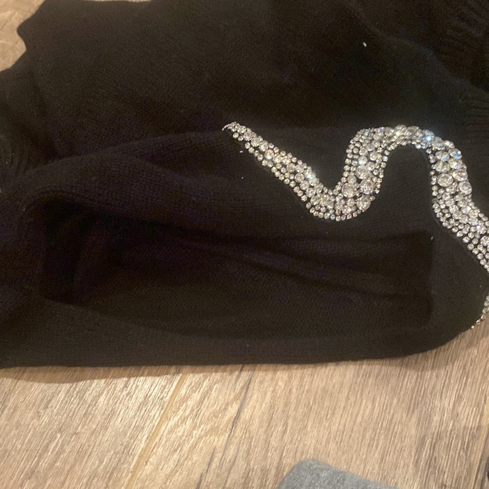 ba&sh Women’s Black Sweater With Snake Design and Open Shouler Size 1/ Small