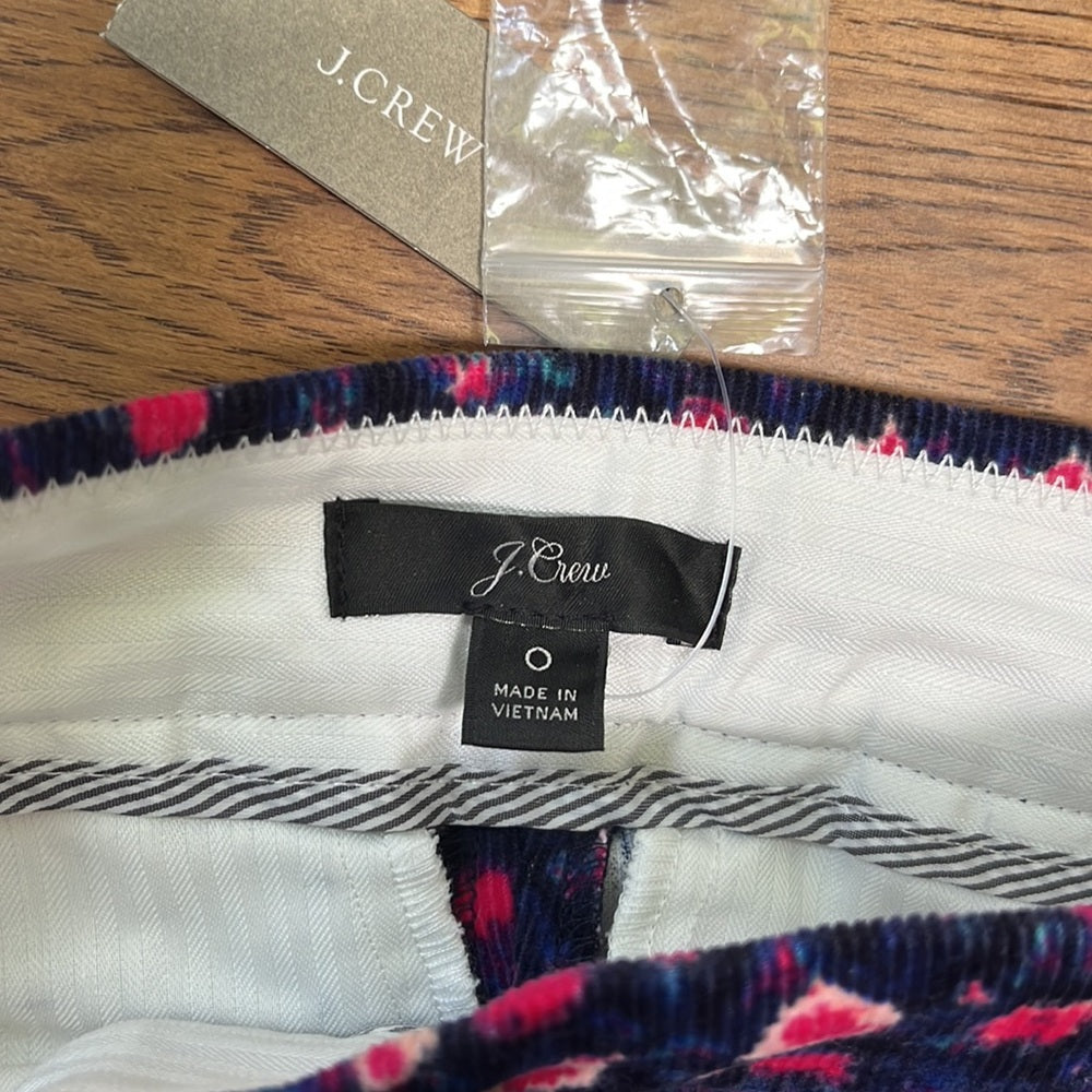 NWT J Crew Women’s Pink Printed Blue Corduroy Jeans Size 0
