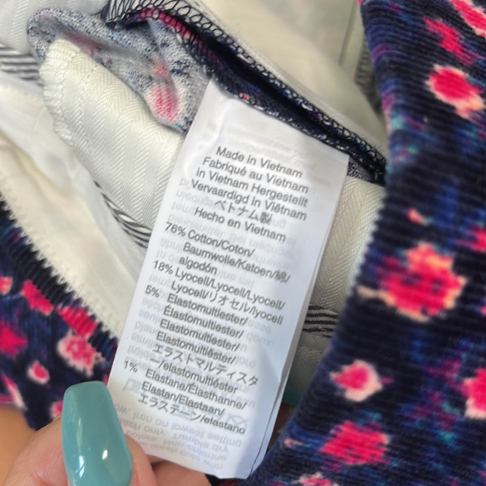 NWT J Crew Women’s Pink Printed Blue Corduroy Jeans Size 0