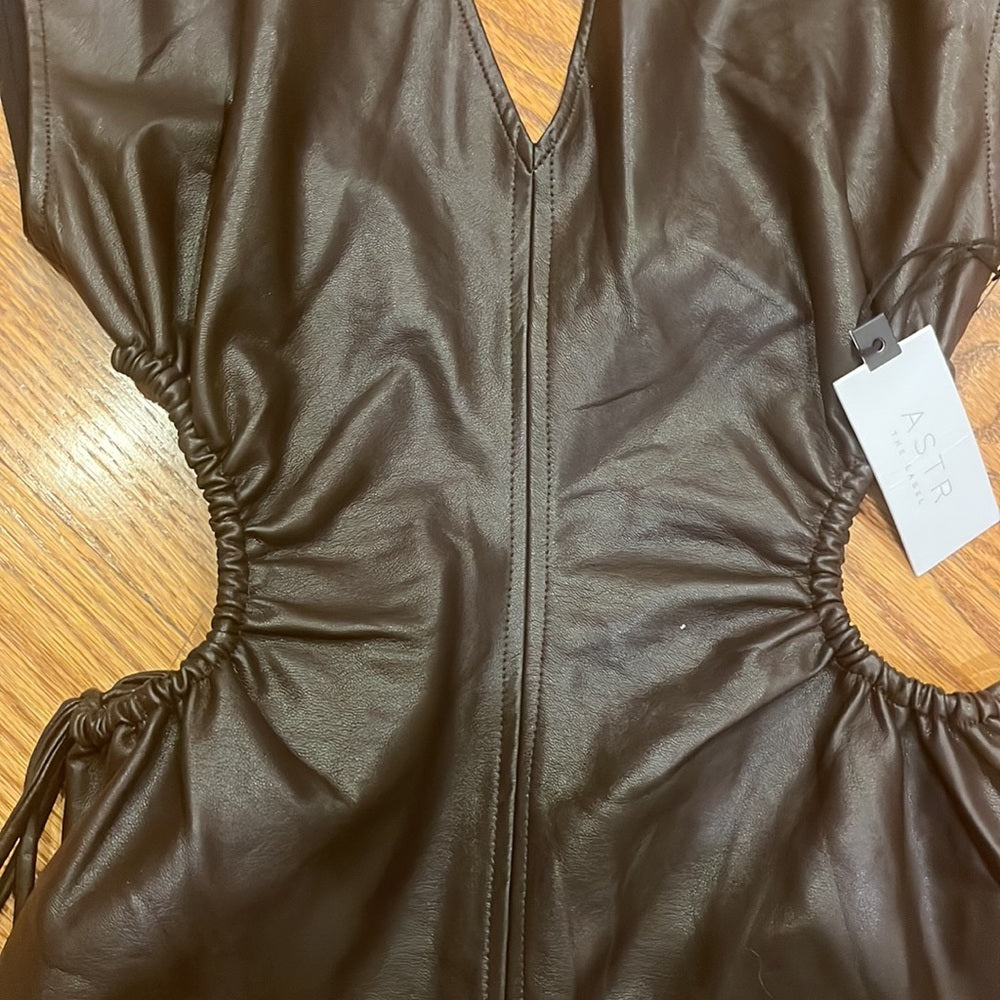 NWT ASTR The Label Women’s Black Faux Leather Dress With Side Cut Outs Size XS
