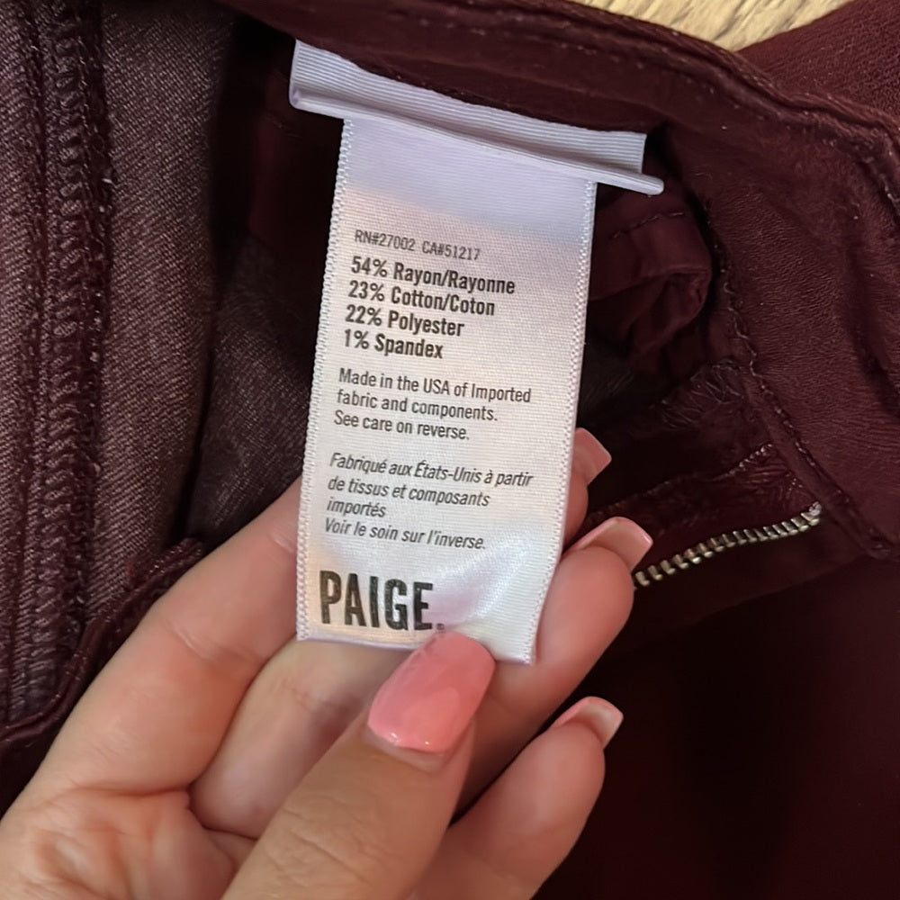 PAIGE Women’s Verdugo Ankle Maroon Jeans Size 25