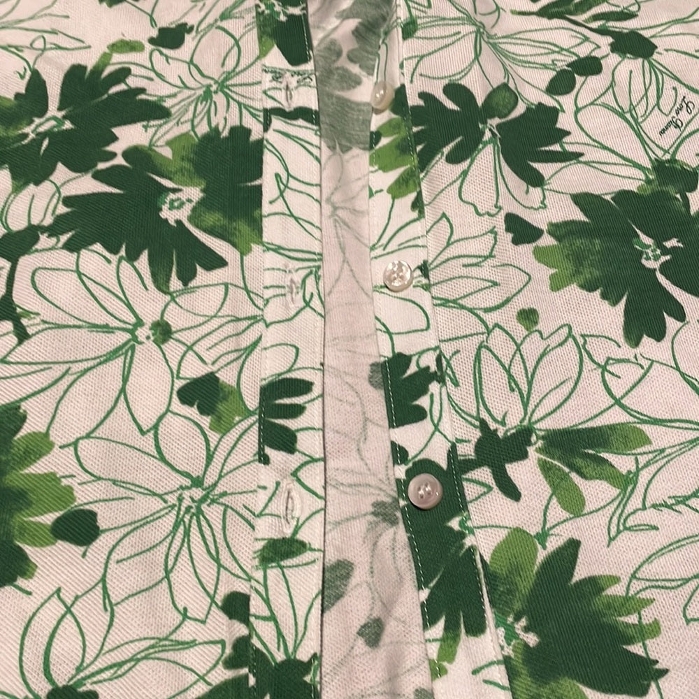 Loro Piana Women’s Green and White Floral Shirt Size 48 / 12
