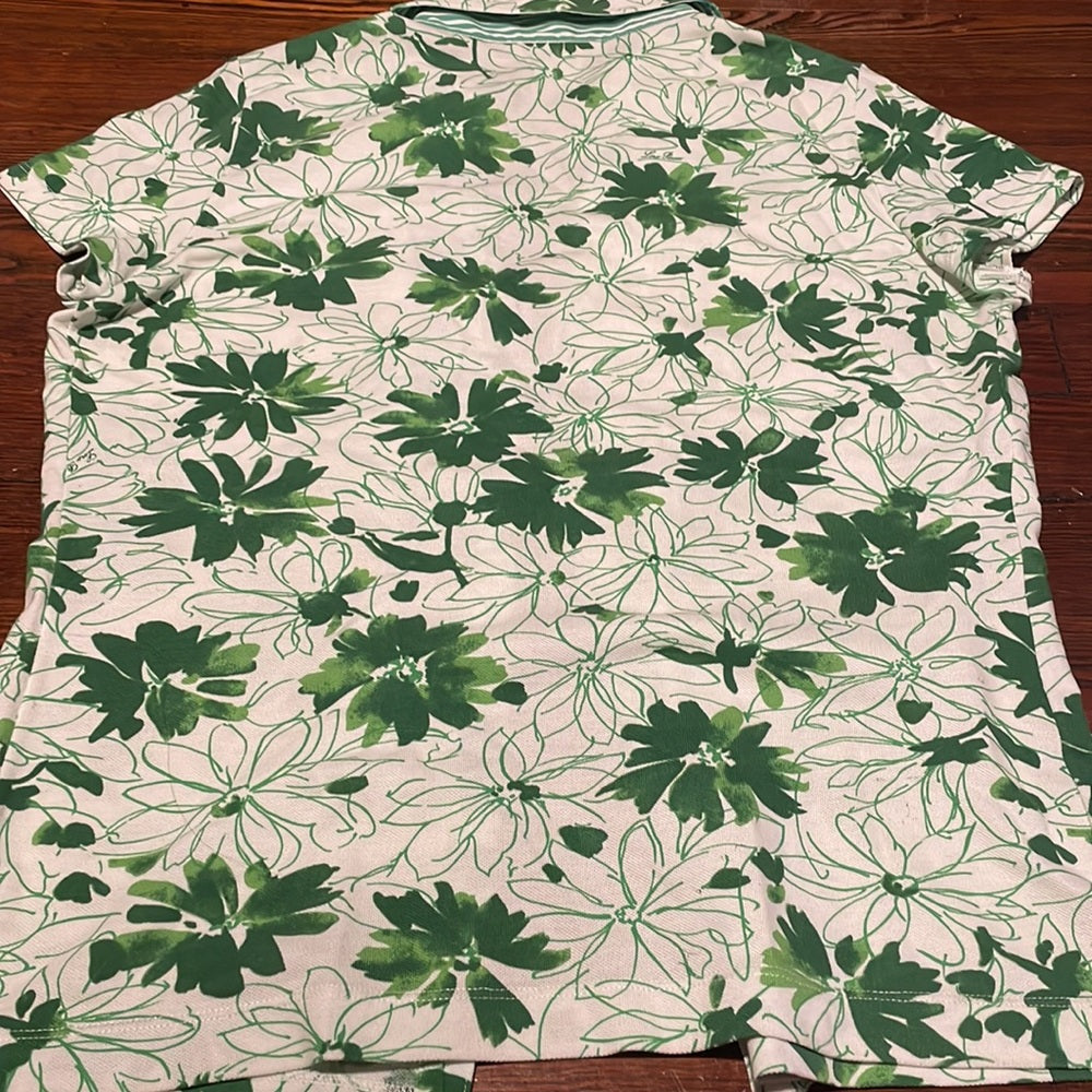 Loro Piana Women’s Green and White Floral Shirt Size 48 / 12
