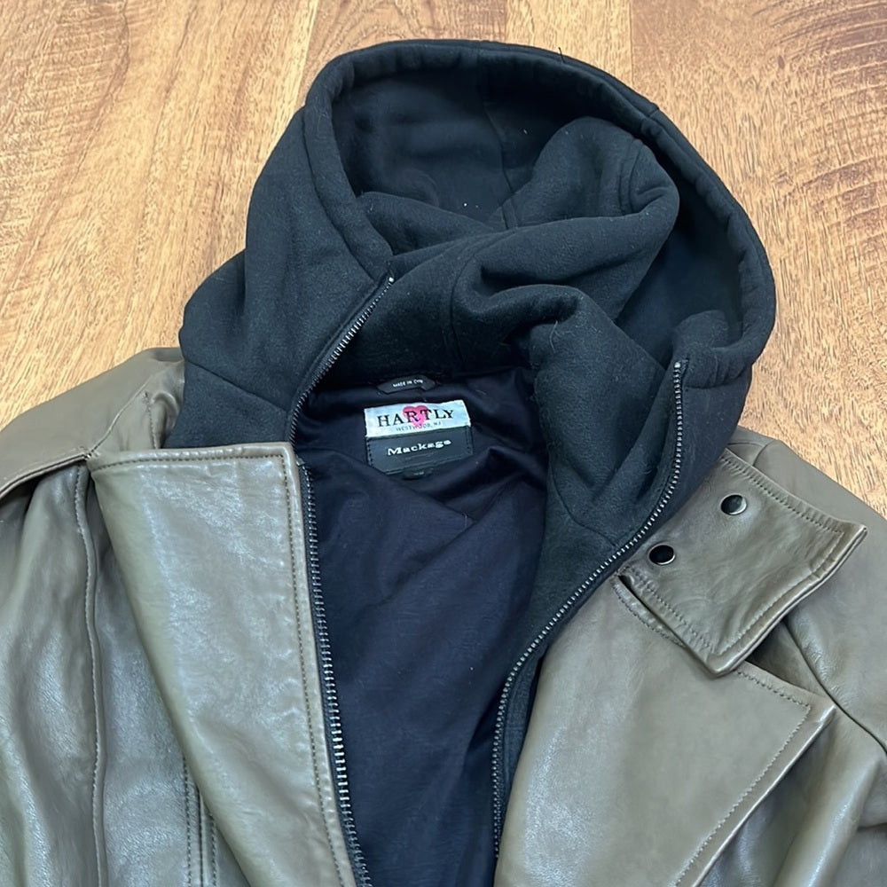 Mackage Women’s Army Green Hooded Jacket With Black Underneath Size M