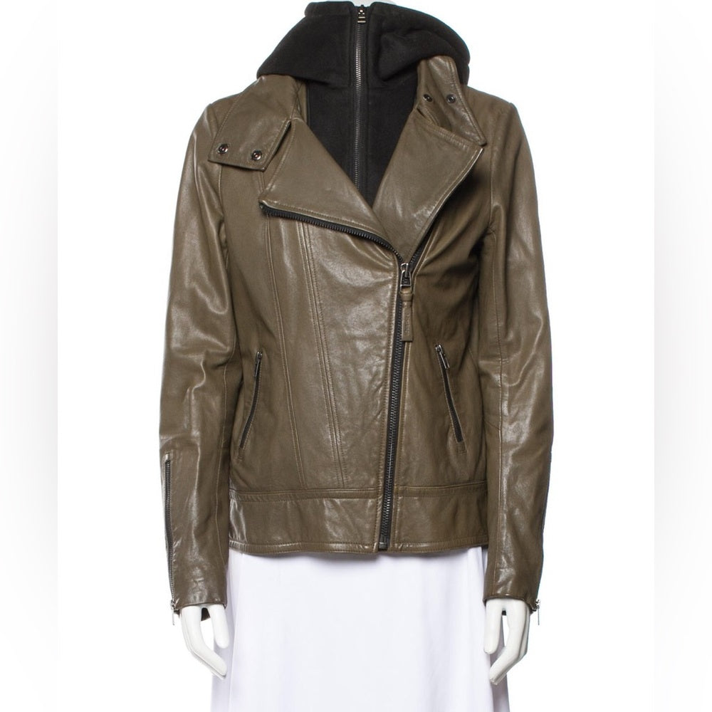 Mackage Women’s Army Green Hooded Jacket With Black Underneath Size M