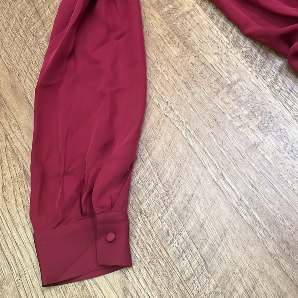 NWT L’AGENCE Women’s Maroon Silk Blouse With Black Lace Size S