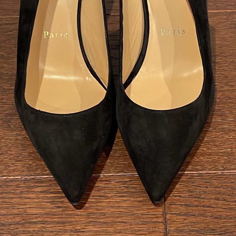 NWT Christian Louboutin Black Suede Kate Sling Back Heels Size 39/9