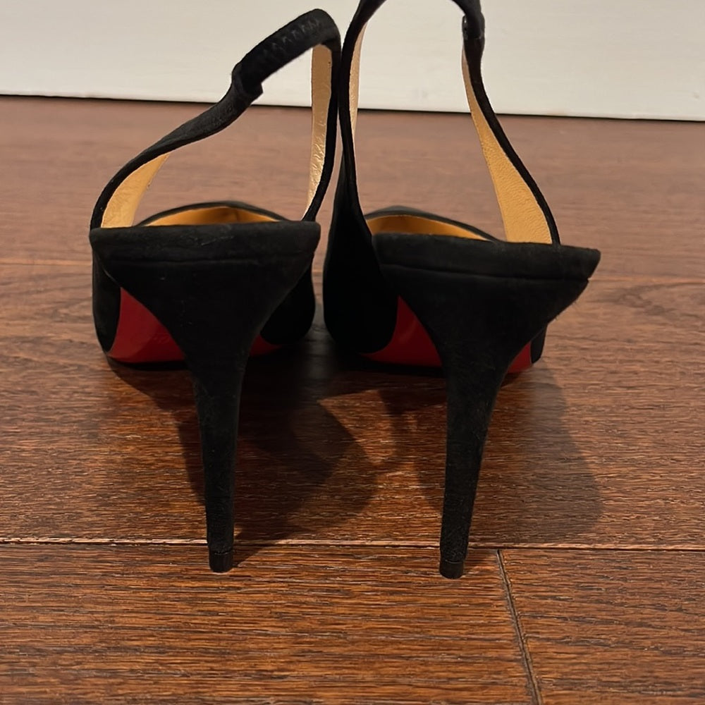 NWT Christian Louboutin Black Suede Kate Sling Back Heels Size 39/9