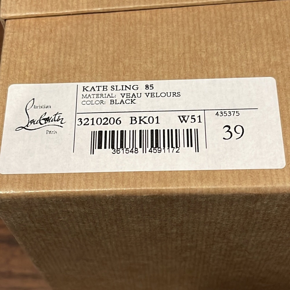 NWT Christian Louboutin Black Suede Kate Sling Back Heels Size 39/9