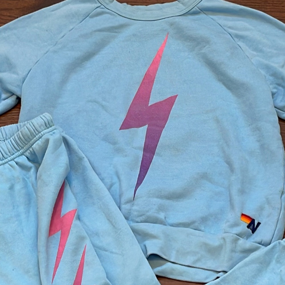 Aviator Nation Women’s Blue Lightening Bolt Sweatpants & Sweatshirt Set Size XS