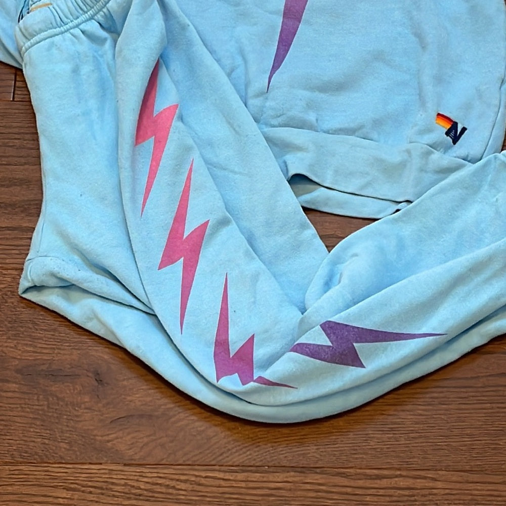 Aviator Nation Women’s Blue Lightening Bolt Sweatpants & Sweatshirt Set Size XS