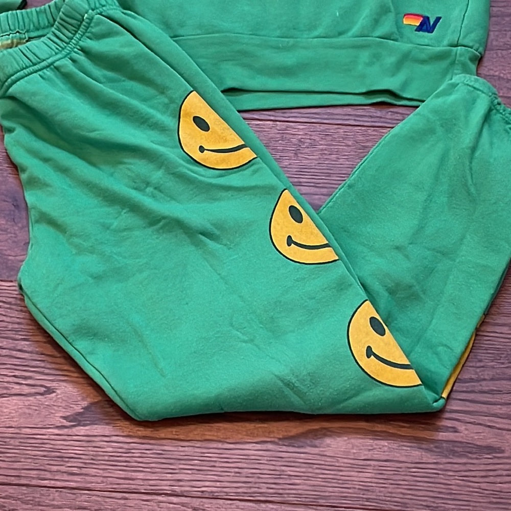 Aviator Nations Women’s Green Smiley Face Sweatshirt & Sweatpants Set Size XS