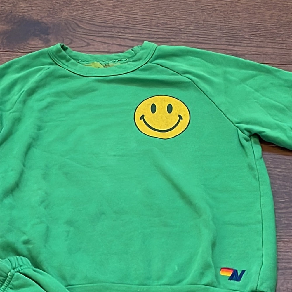 Aviator Nations Women’s Green Smiley Face Sweatshirt & Sweatpants Set Size XS