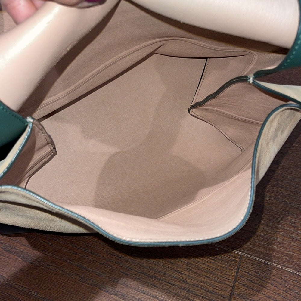 CELINE Women’s All Soft Green and Black Leather and Suede Shoulder Bag w/ Pouch