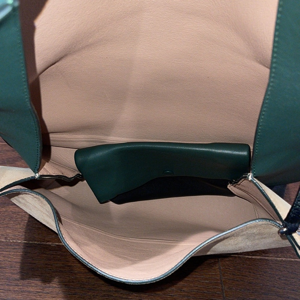 CELINE Women’s All Soft Green and Black Leather and Suede Shoulder Bag w/ Pouch