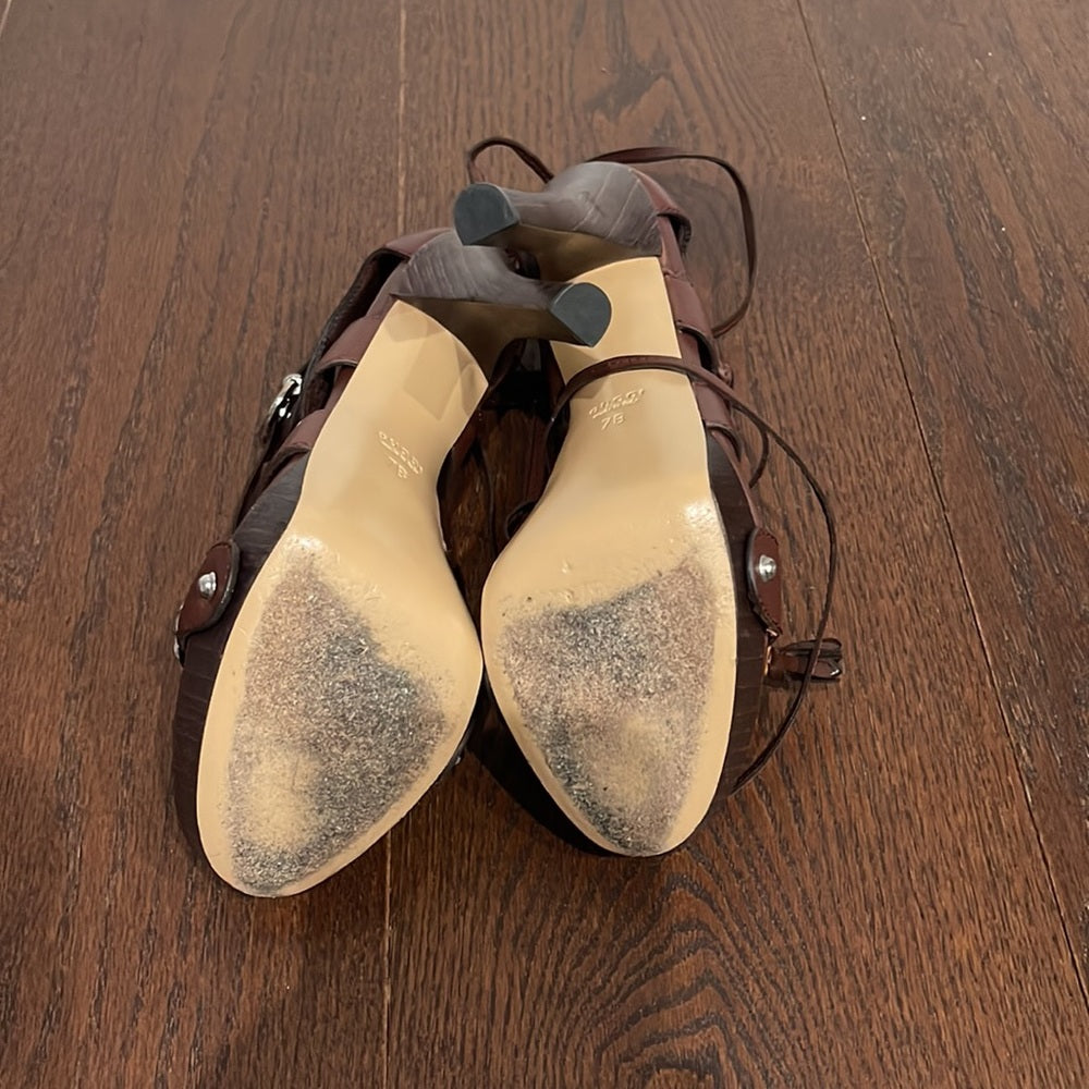 Gucci Women’s Brown and Silver Hardware Platform Sandals Size 7