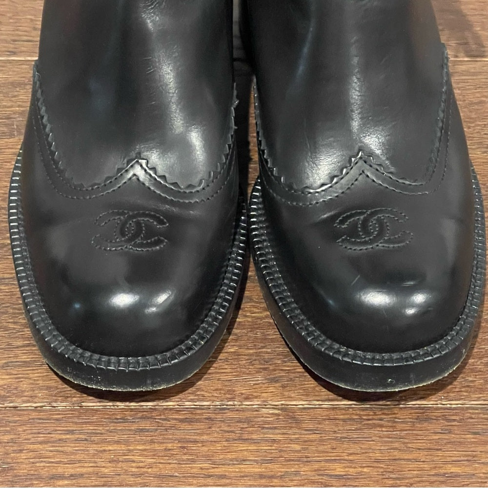 Chanel Women’s Black Leather Corset Lace and Pink Tweed Boots Size 38.5 /8.5