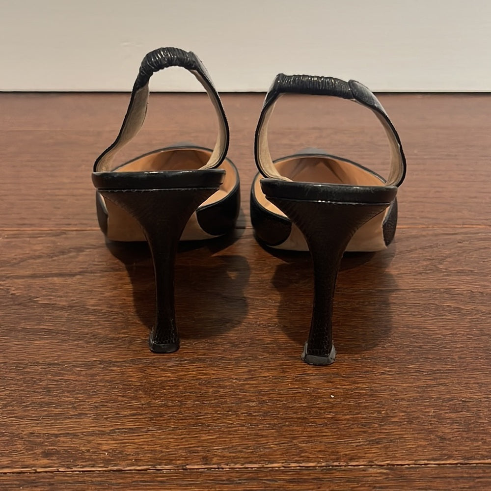 Manolo Blahnik Women’s Black Snakeskin Sling Backs Size 38.5/8.5