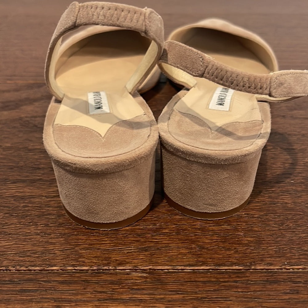Manolo Blahnik Beige Blush Suede Low Heel Sling Backs Size 39/9