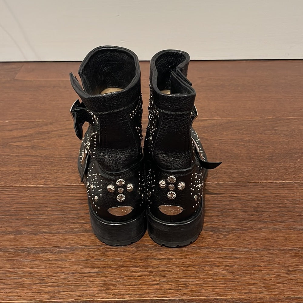 Jimmy Choo Women’s Black Youth Star-Studded Leather Moto Boots Size 37/7