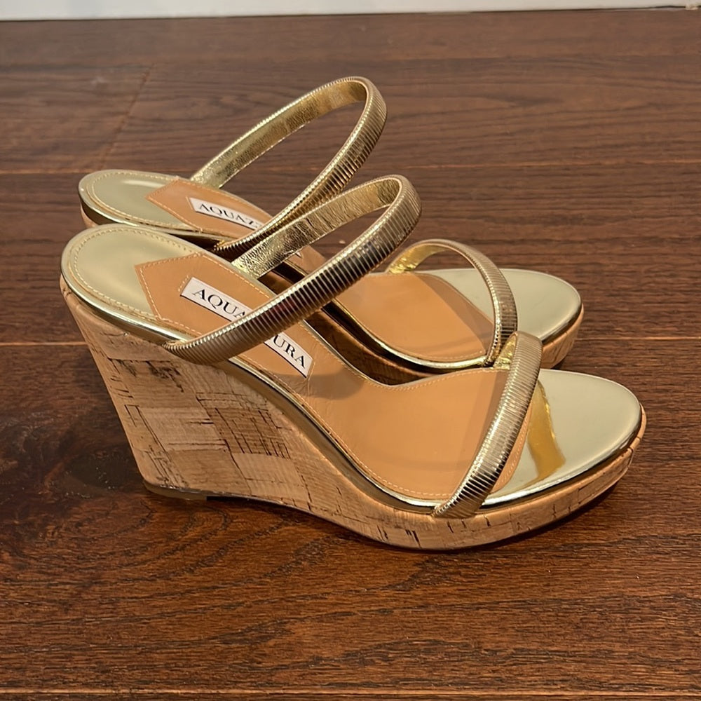 Aquazzura Laguna Wedge Sandal in Platino Size 36/6