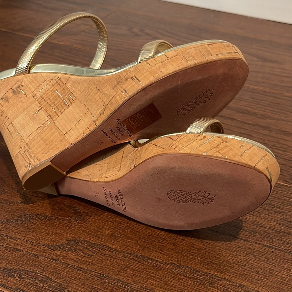 Aquazzura Laguna Wedge Sandal in Platino Size 36/6