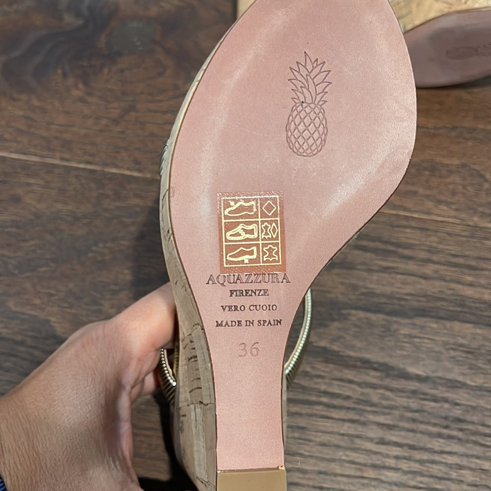 Aquazzura Laguna Wedge Sandal in Platino Size 36/6