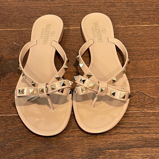 Valentino Garavani Women's Rockstud PVC Thong Sandals Color-Poudre Size 39/9