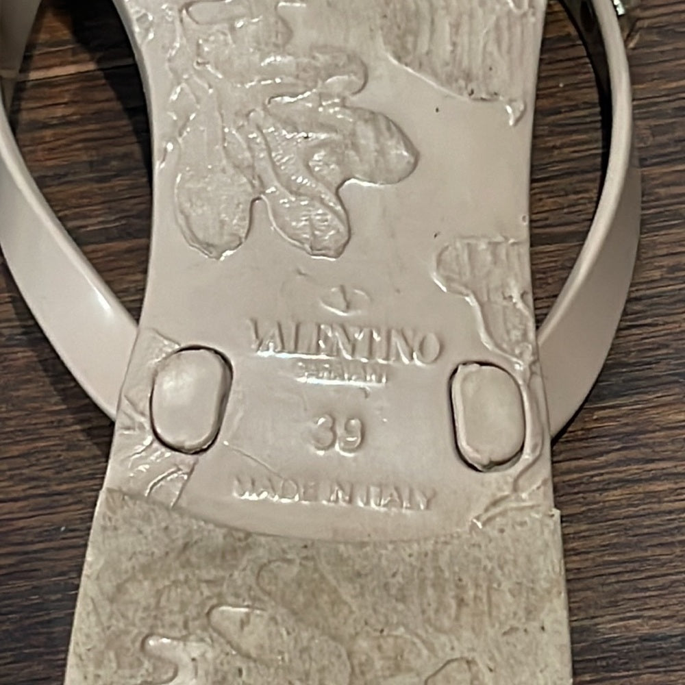Valentino Garavani Women's Rockstud PVC Thong Sandals Color-Poudre Size 39/9