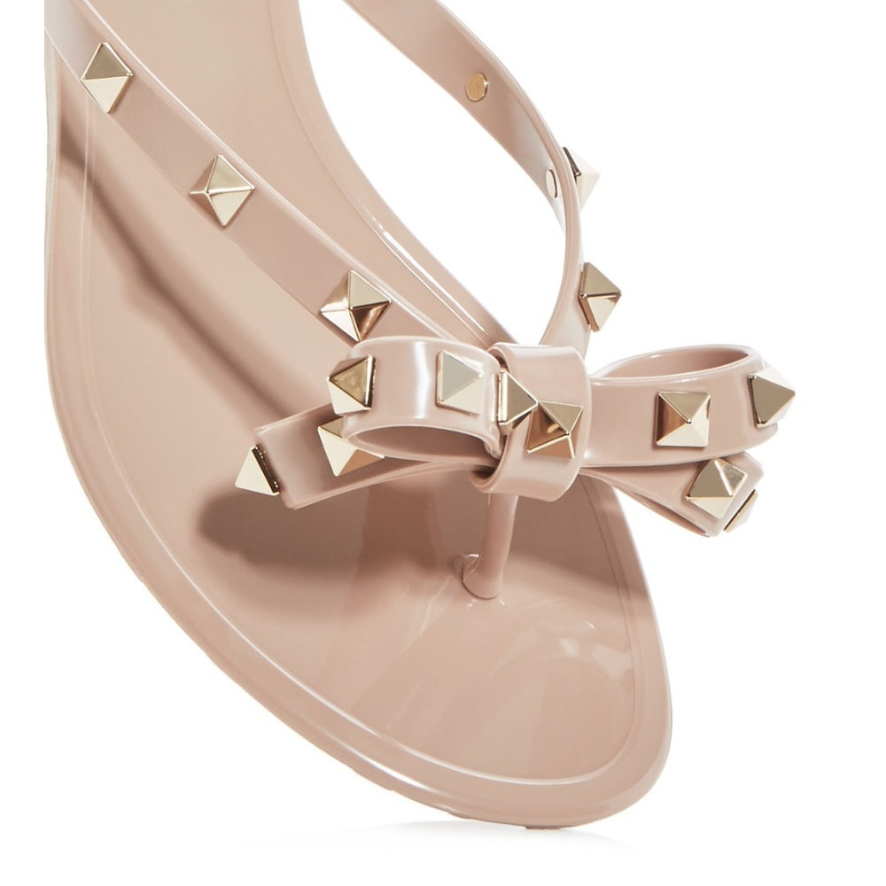 Valentino Garavani Women's Rockstud PVC Thong Sandals Color-Poudre Size 39/9