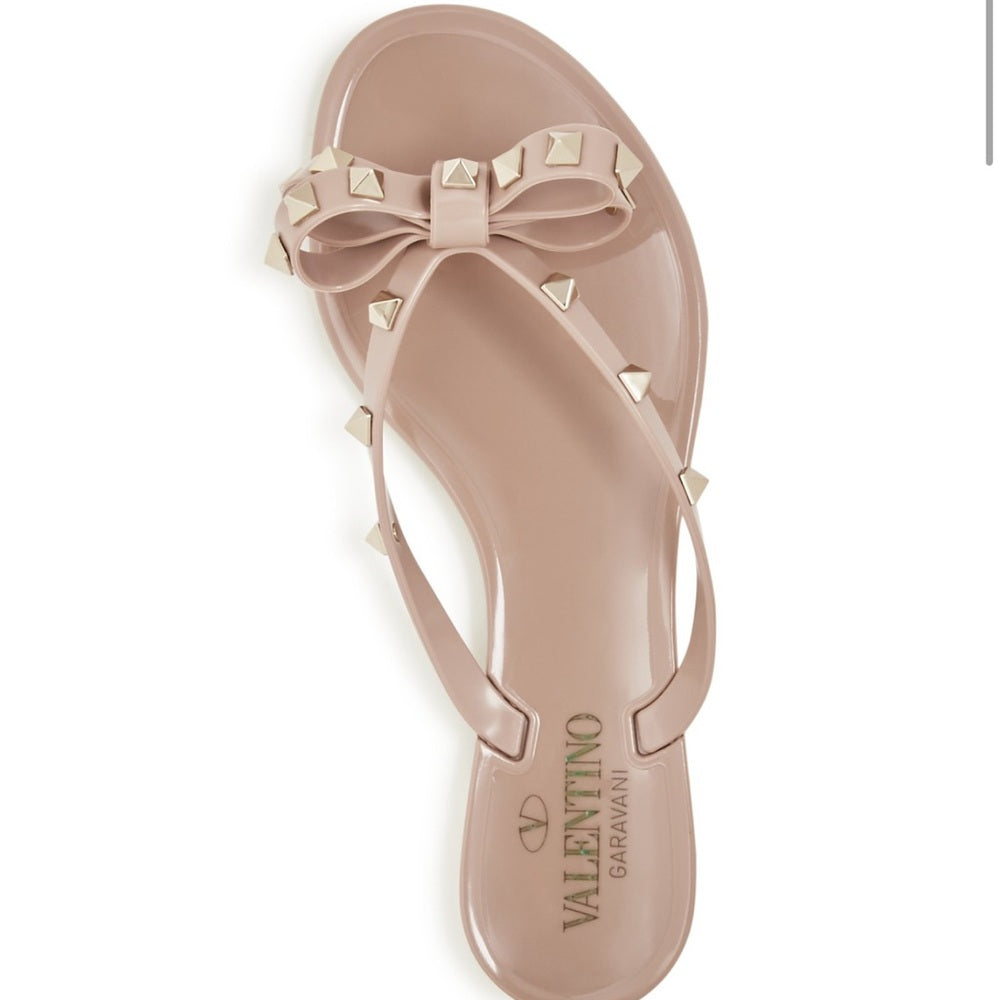 Valentino Garavani Women's Rockstud PVC Thong Sandals Color-Poudre Size 39/9