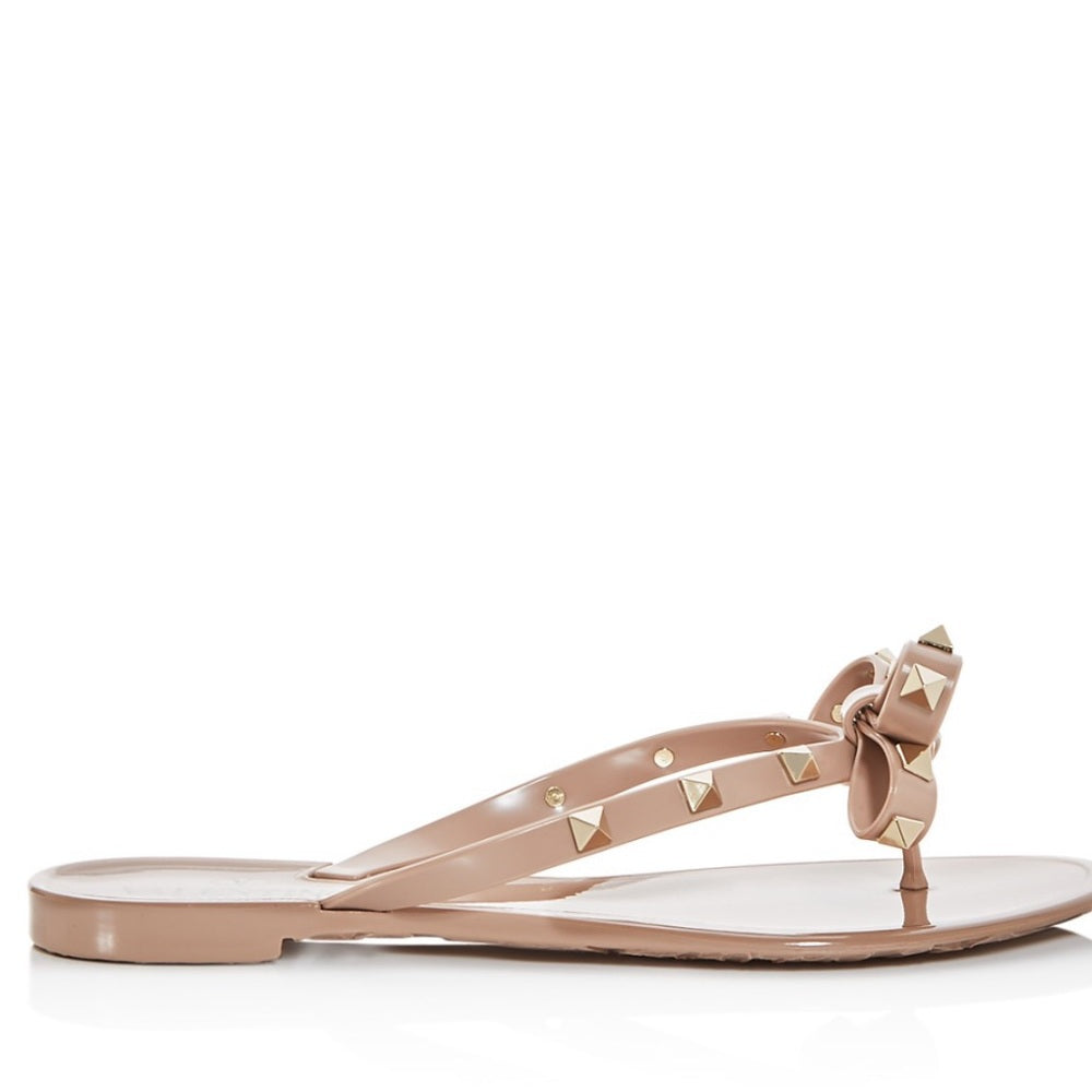 Valentino Garavani Women's Rockstud PVC Thong Sandals Color-Poudre Size 39/9