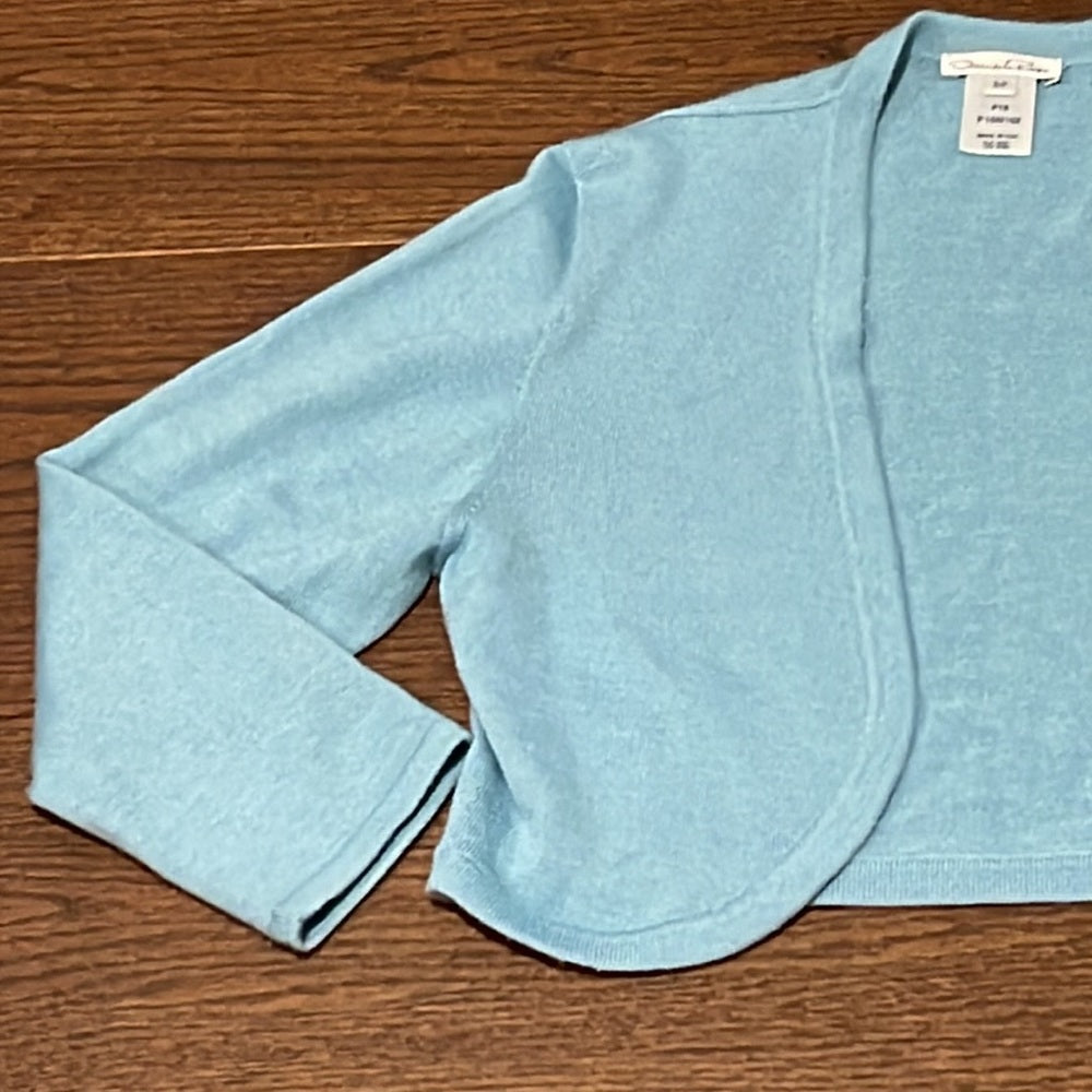 Oscar De La Renta Women’s Blue Cashmere/Silk Open Cardigan Size Small Petite S/P