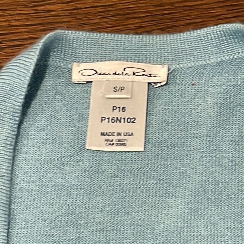 Oscar De La Renta Women’s Blue Cashmere/Silk Open Cardigan Size Small Petite S/P