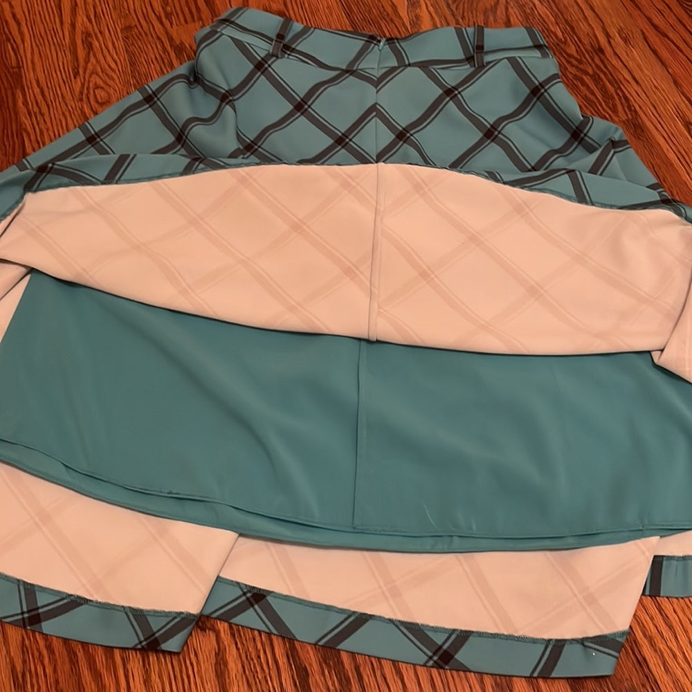 Alice & Olivia Woman’s Plaid Turquoise Skirt With Matching Belt Size 4