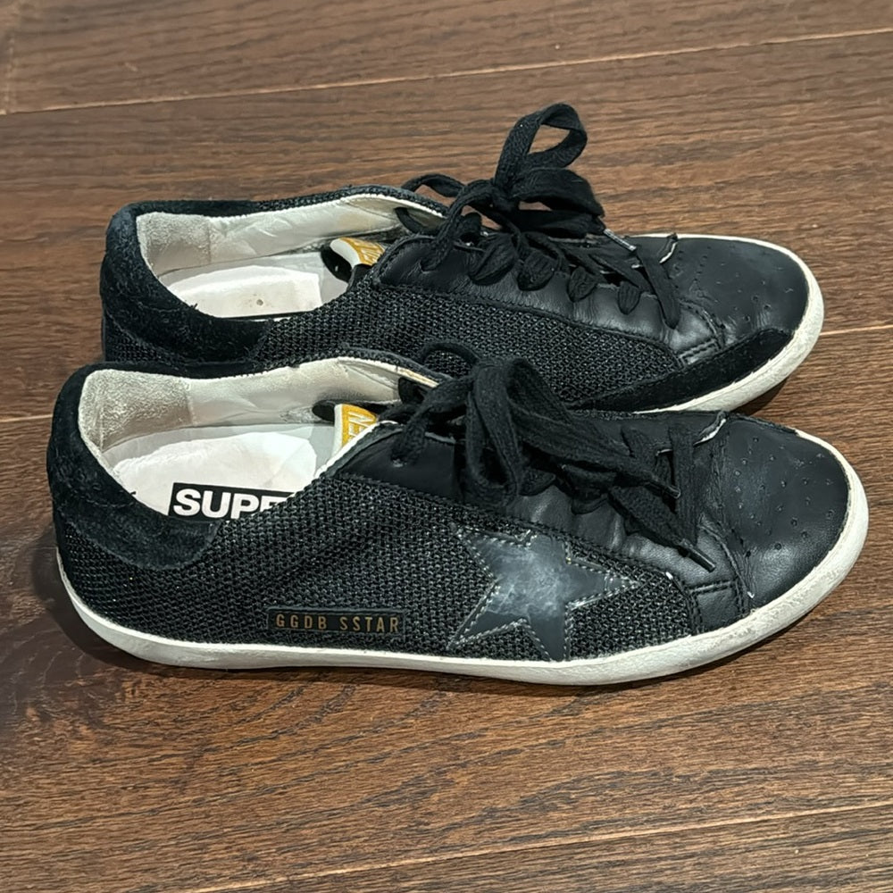 Golden Goose Women’s Black Leather & Canvas Low Top Mid Star Sneakers Size 37/7