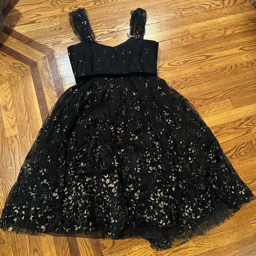 Marchesa Notte Black and Gold Sleeveless Dress Size 16