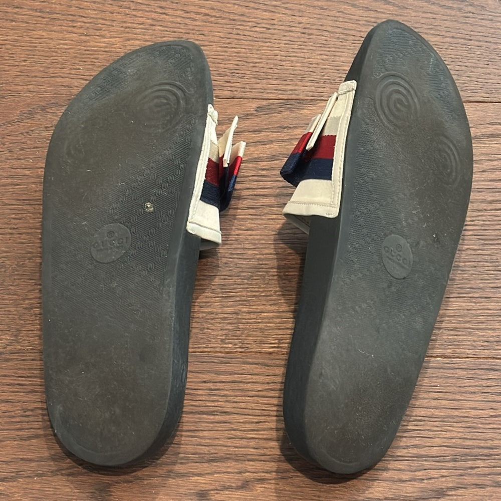 Gucci Tricolor Satin and Canvas Web Bow Slides Size 41