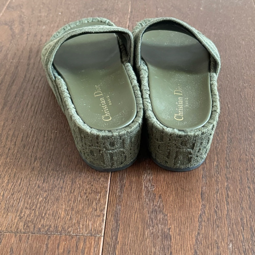 Dior Oblique D-Way Green Denim Platform Slides Size 36