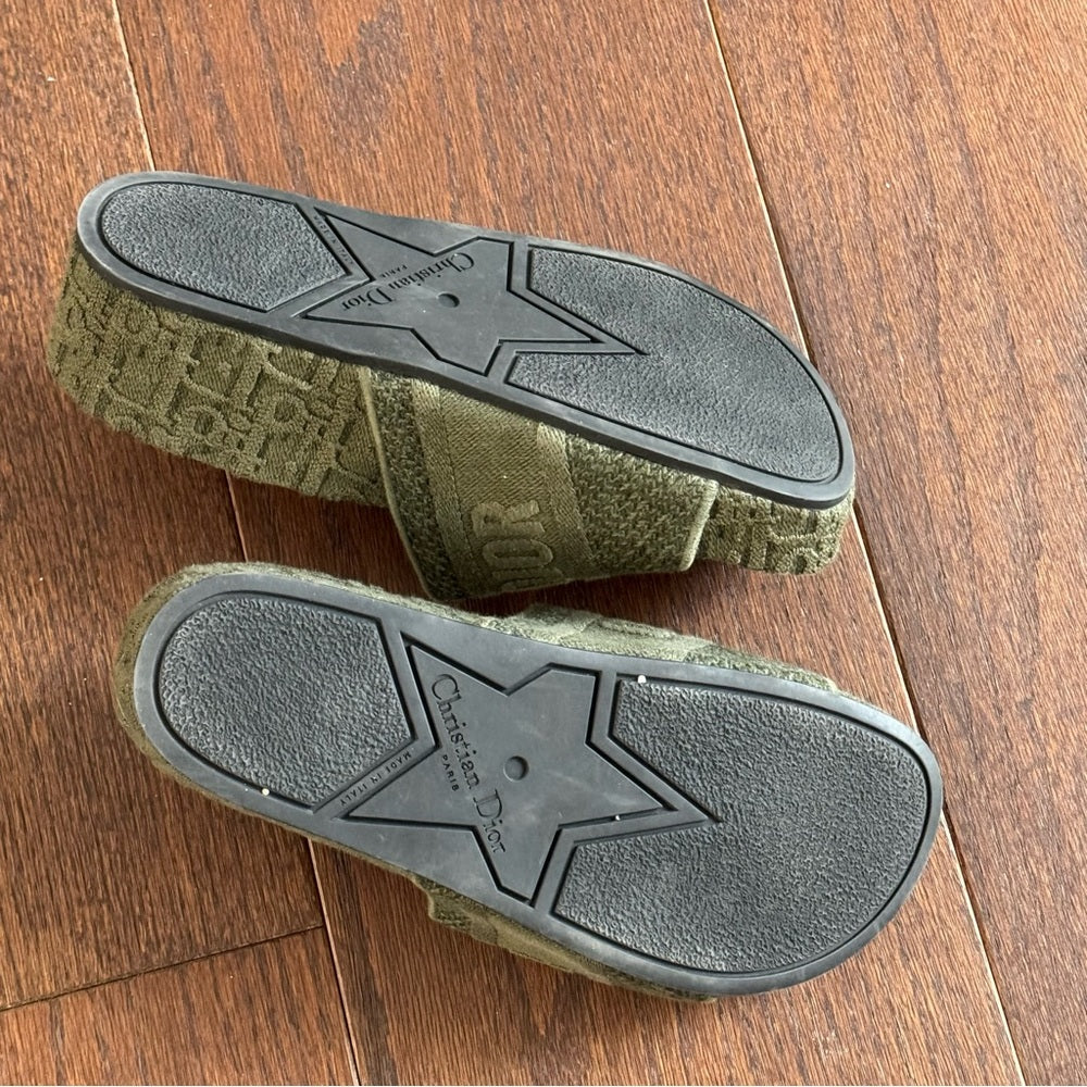Dior Oblique D-Way Green Denim Platform Slides Size 36