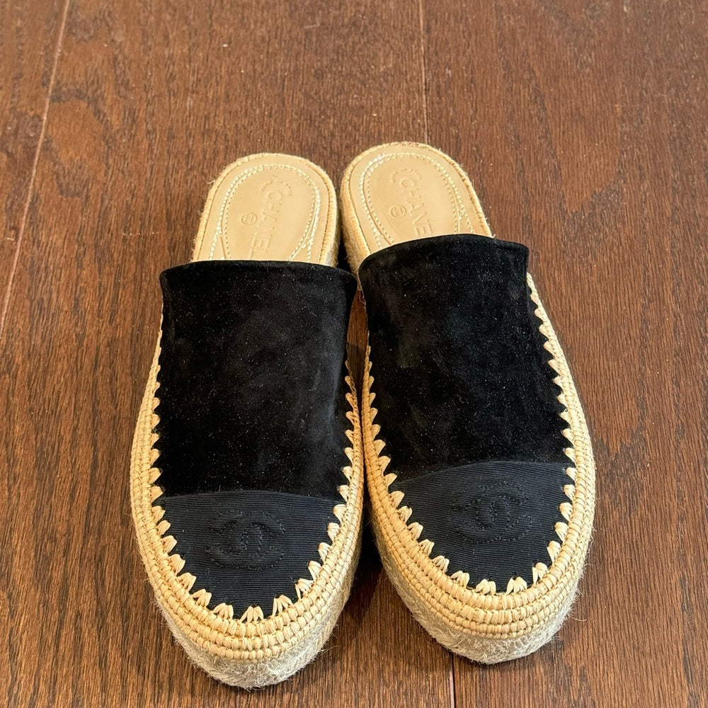 Chanel Women’s Black Suede Espadrilles Size 37 / 7