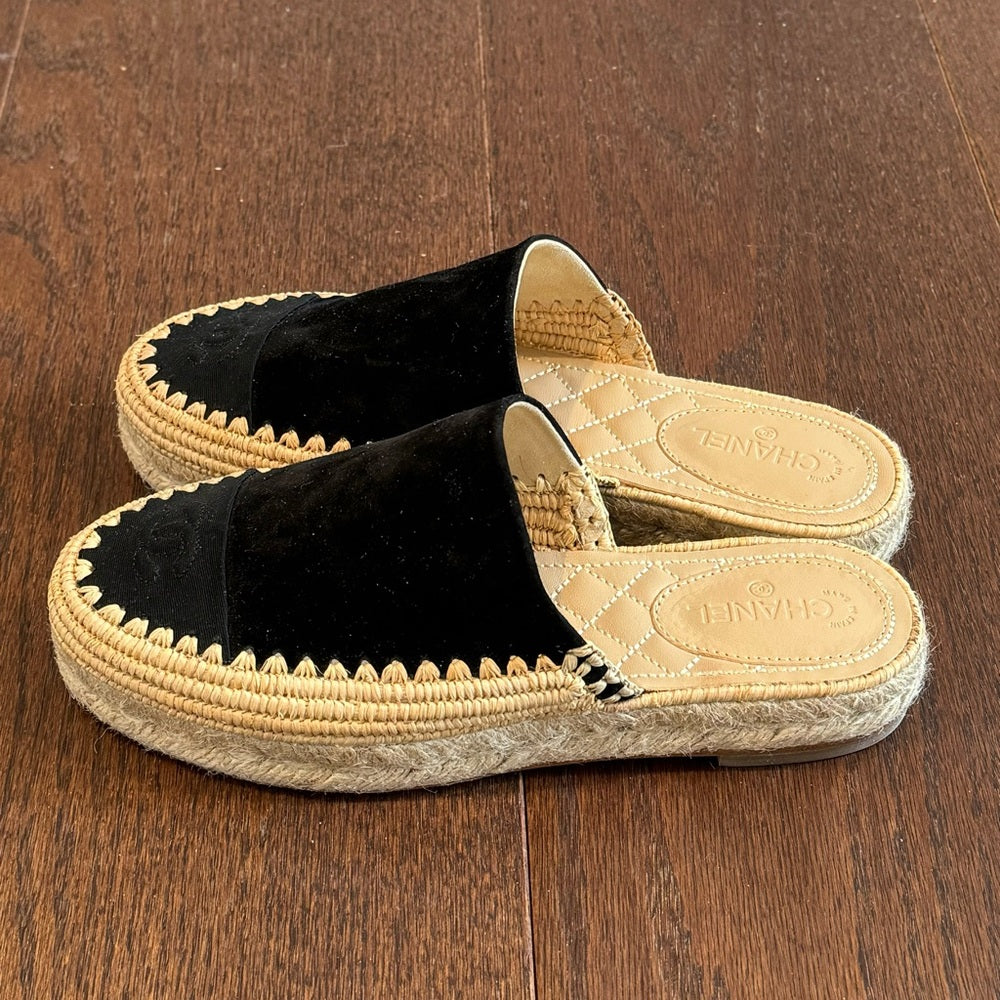 Chanel Women’s Black Suede Espadrilles Size 37 / 7