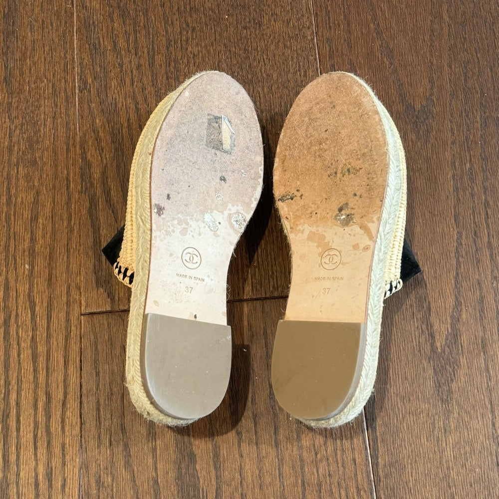 Chanel Women’s Black Suede Espadrilles Size 37 / 7