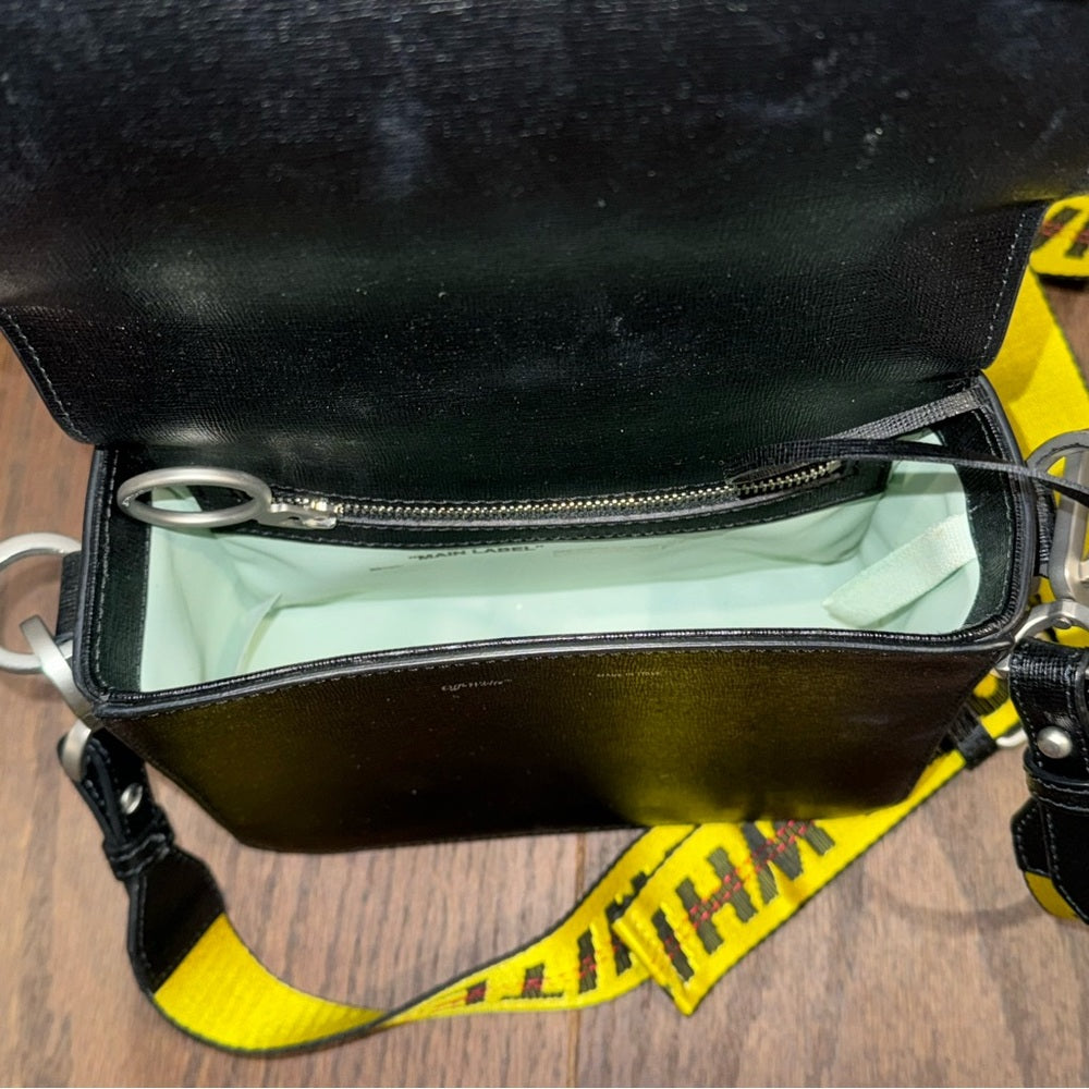 Off White Binder Clip Black Leather Crossbody Bag