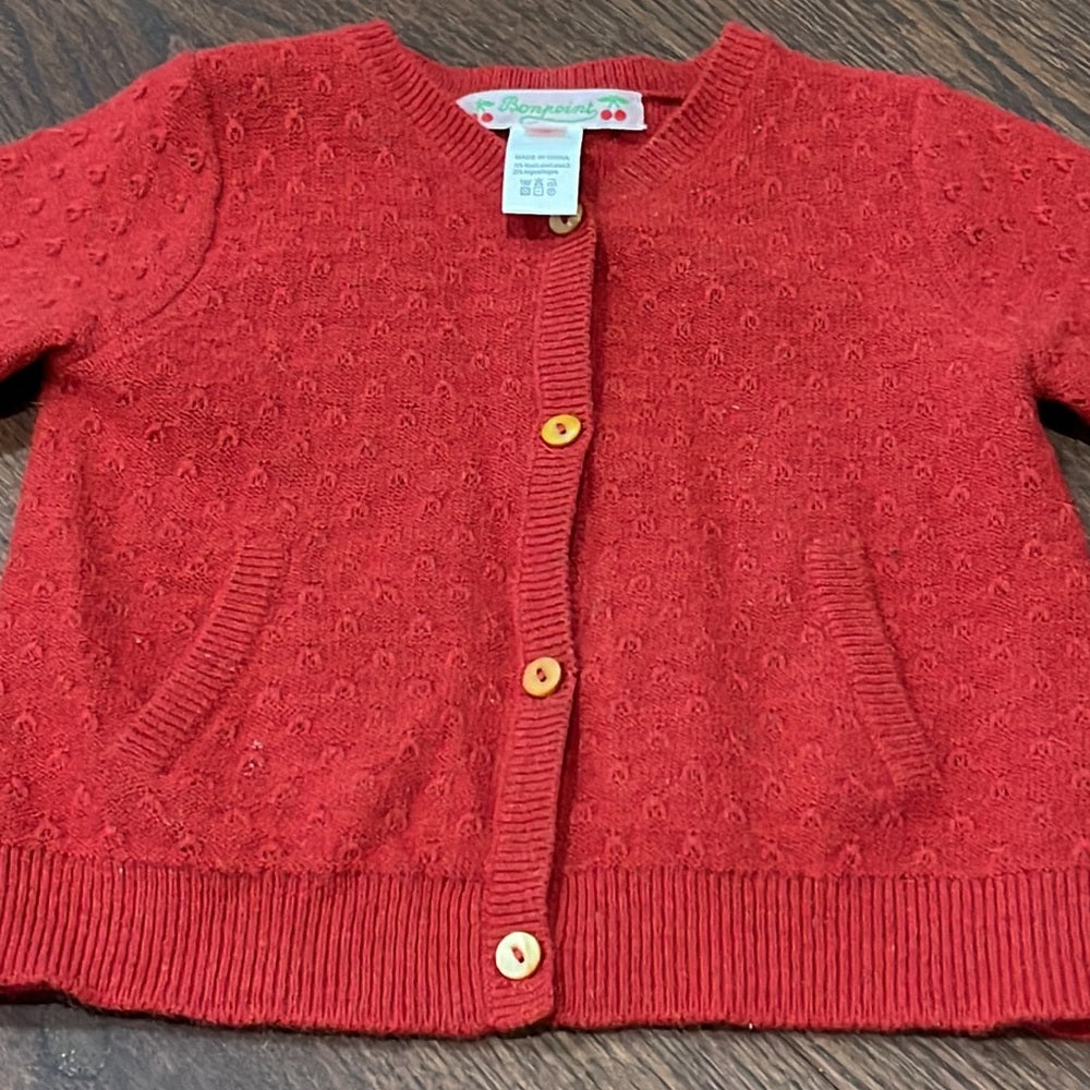 BONPOINT Girls Red Cardigan Size 18 Months
