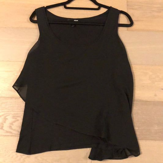 Aqua Black Tank Top with Sheer Overlay Size M